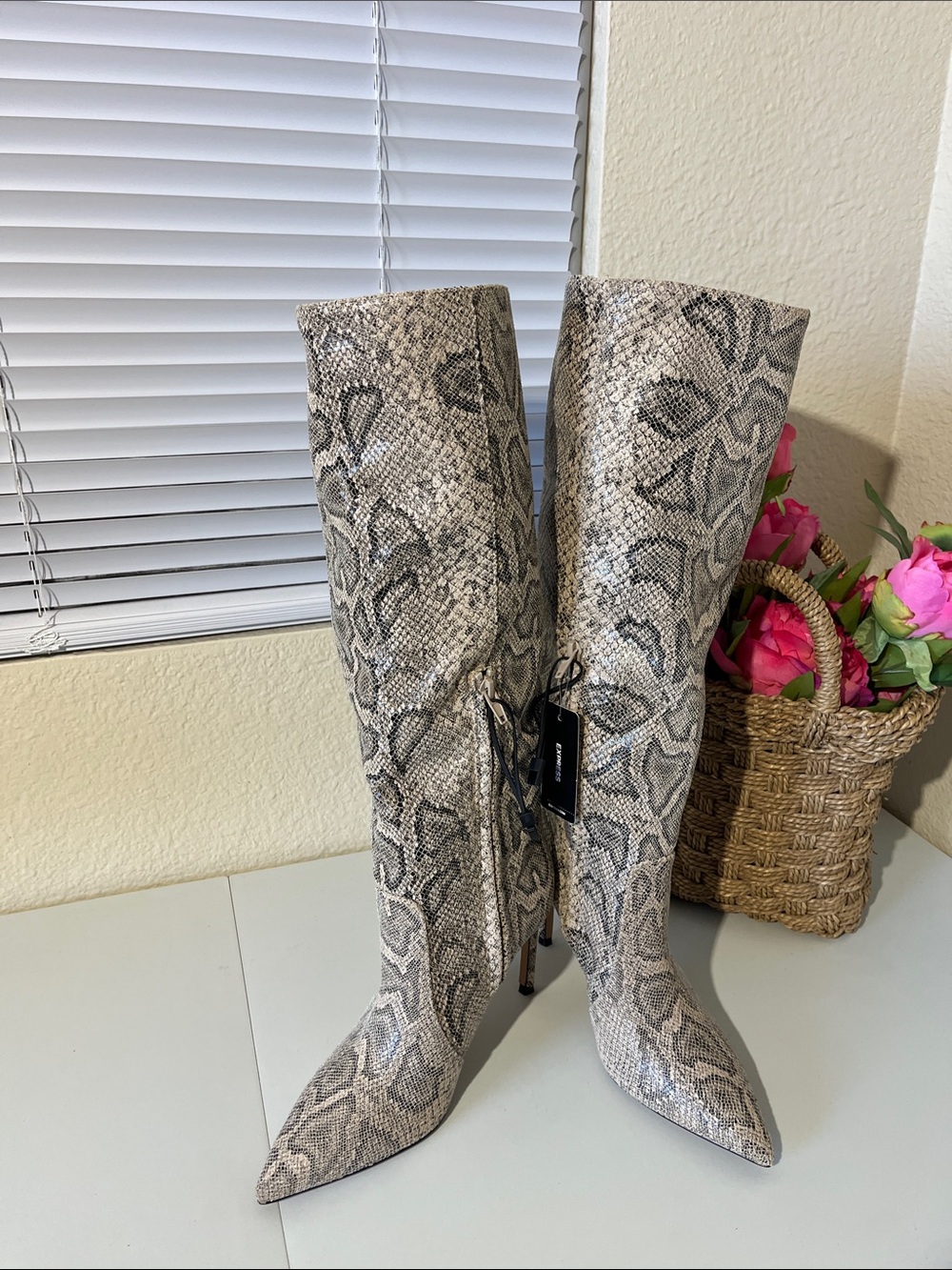 Express Snake-Print Boots in Gray and Black - Picture 4 of 14